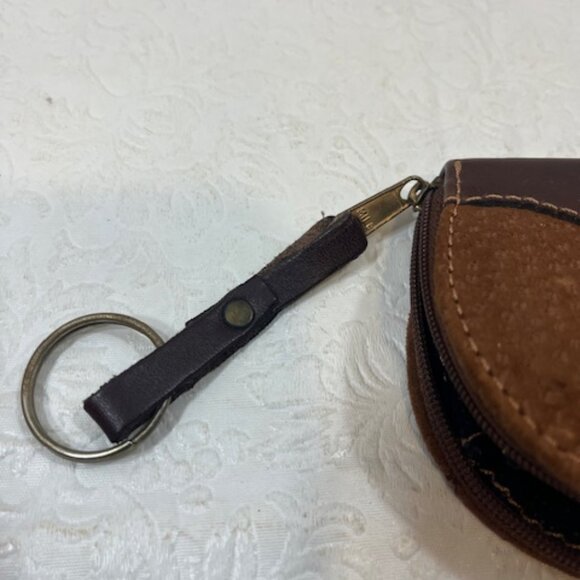 VTG Brown Leather Suede Coin Wallet Change Zip Purse Pouch Key Chain - Picture 7 of 12